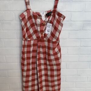 Suzanne Betro NWT Orange Brown White Plaid Midi Sleeveless Dress -sz S